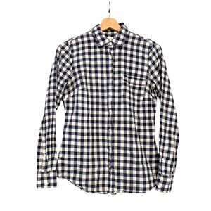 J. Crew Womens Blue White Gingham Plaid Check Button Up Shirt Size XS
